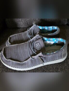 Hey Dude Men's Slip-On Knit Shoes - Dark Gray with Blue Liner